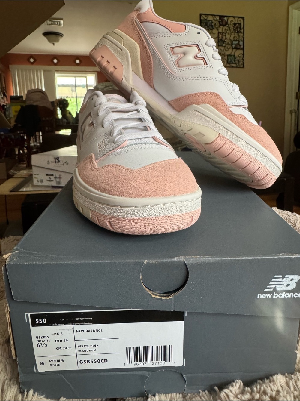New Balance White & Pink 550 Low-Top Sneakers
